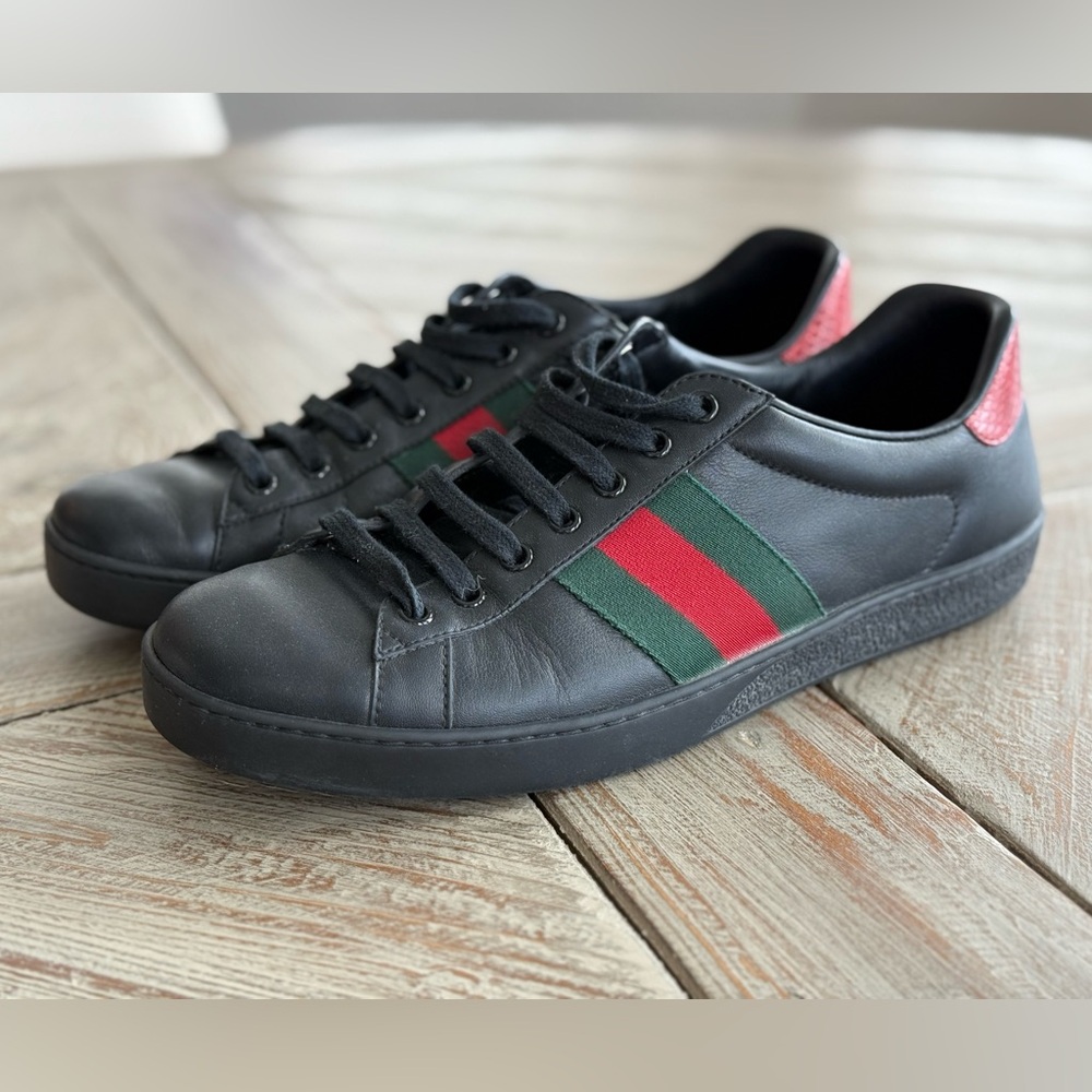 Gucci Black and Red Sneakers with Signature Design